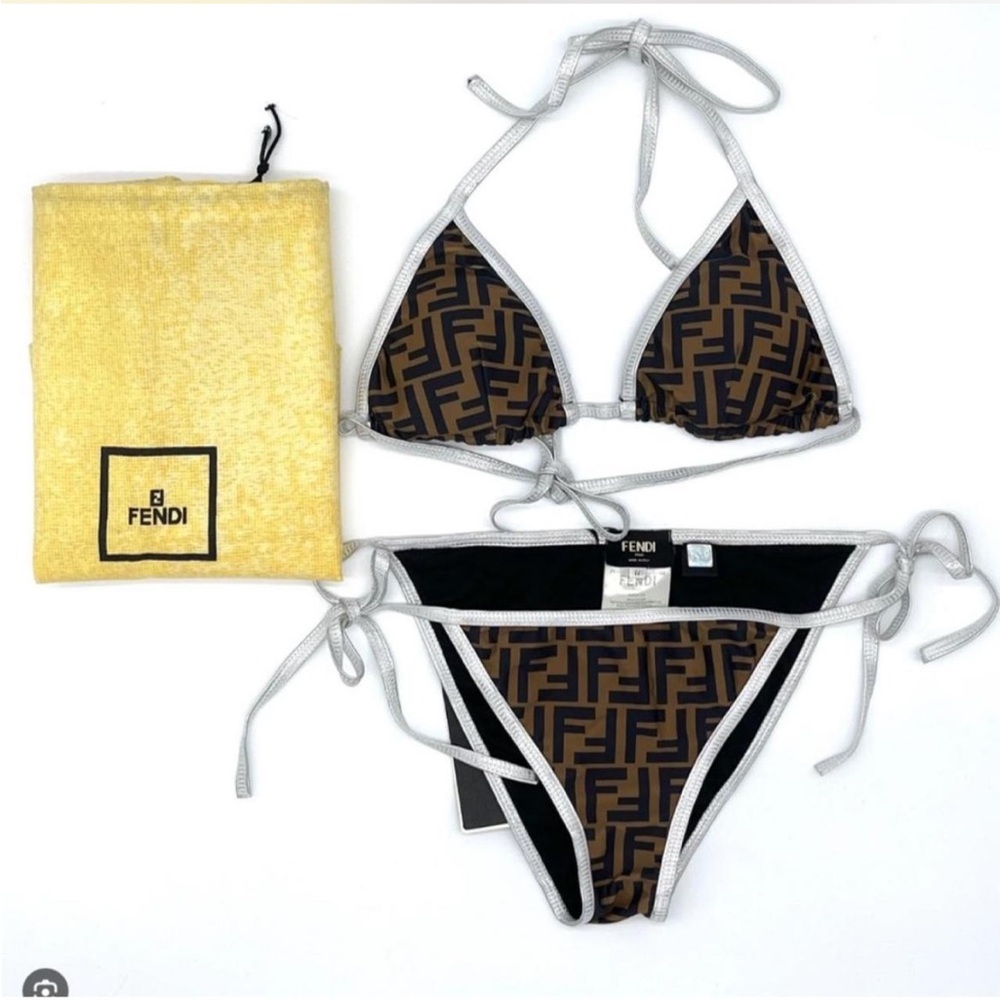 Fendi Brown and White Bikini Set